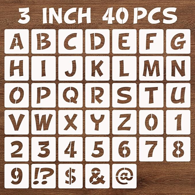 BAMIDELE 3 Inch Letter and Number Stencils, 40 Pcs Reusable Plastic Alphabet Spray Paint Stencils for Painting on Wood, Wall, Fabric, Rock, Chalkboard, Door Porch, Signage, DIY Craft Decoration