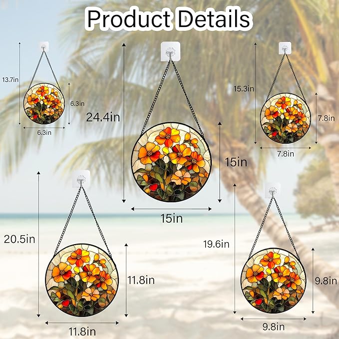CRISGIF Stained Glass Window Hanging - Orange Marigolds Flowers Suncatcher for Door Garden Yard Sun Catchers Decor Christmas Mother's Day Birthday Gifts for Women Mom Nana Girlfriend Men 9.8 in