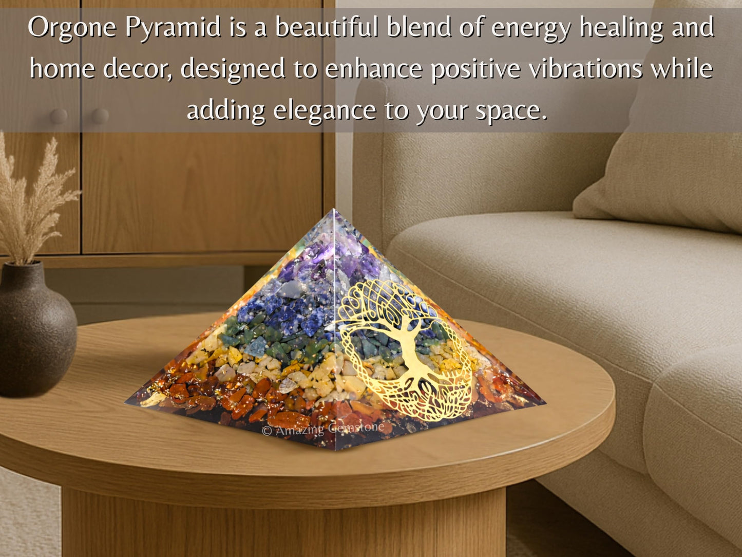 Amazing Gemstone Large Orgone Pyramid | Natural Chakra Pyramid Crystal | Tree of Life Orgonite Pyramid | Organ Pyramids Positive Energy Healing