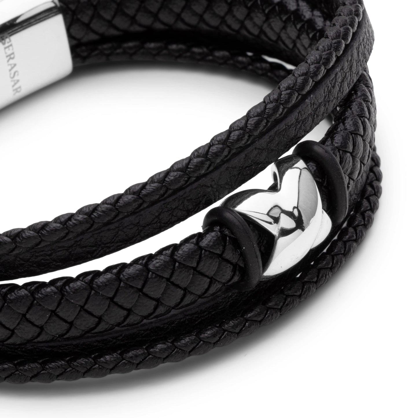 SERASAR Pulsera de cuero plateado 20cm para hombre idea regalo, genuino, caja cierre magnetico ajustable