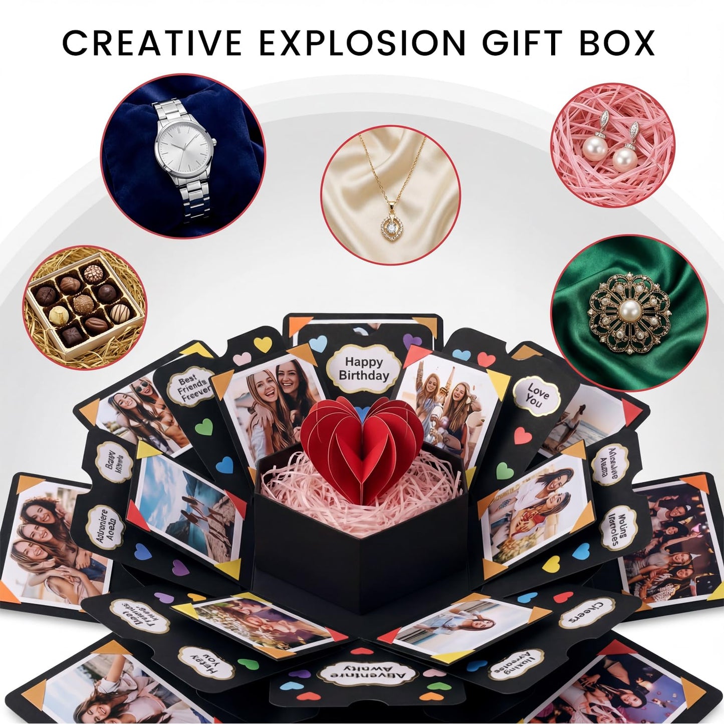 Koogel Explosion Gift Box DIY Exploding Photo Album Preassembled Surprise Picture Pop Up Love Box Gift Set with Scrapbooking Accessories Creative Photo Album gifts for Anniversary Wedding