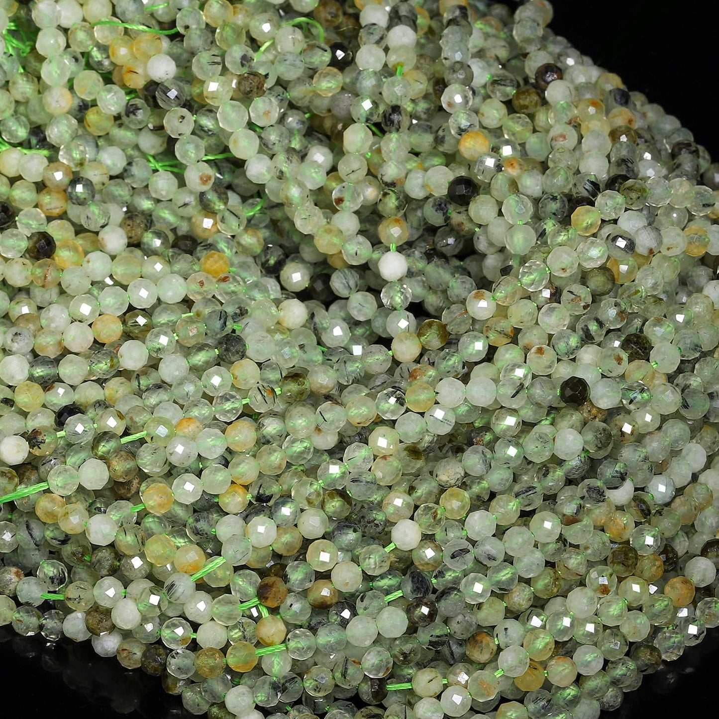Song Xi 120pcs 3mm Natural Prehnite Gemstone Beads Faceted Round Loose Stone Beads for Jewelry Making