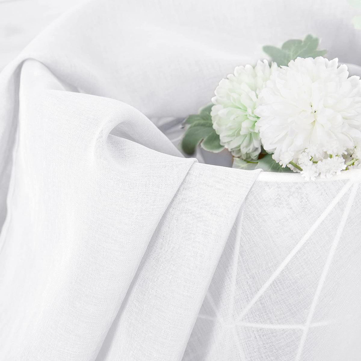 Short Sheer Curtain Linen Textured Bedroom Curtains Sheer Light Filtering Rod Pocket Voile Curtain for Living Room