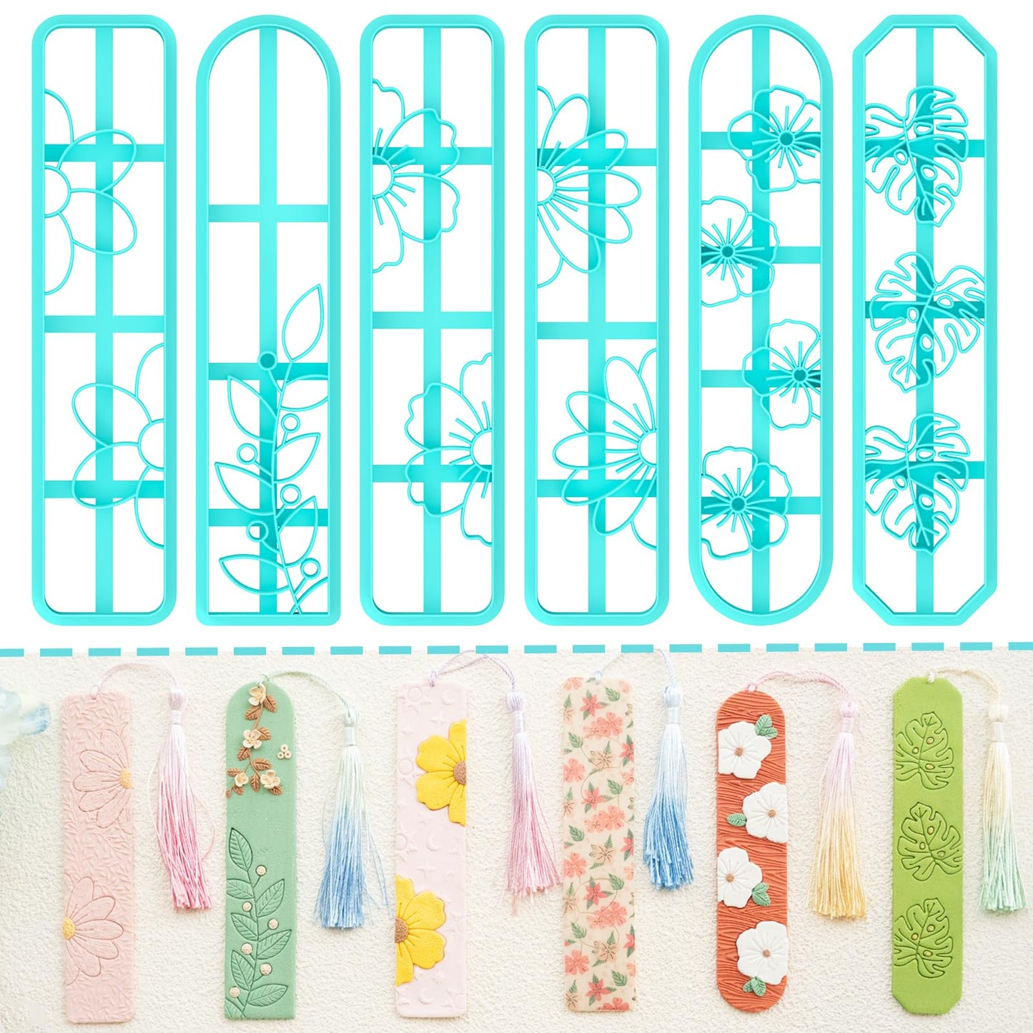 TAINSKY Bookmarks Polymer Clay Cutters, Floral Bookmark Creator for Polymer Clay Jewelry, 6 Pcs Reading Clay Cutters for Making Earrings Jewerly, Clay Earring Cutters, Polymer Clay Earrings Tools