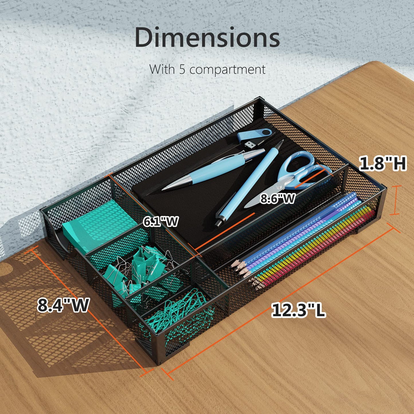 ITAYVAN Desk Drawer Organizer, Office Desk Organizer Tray with 5 Dividers, Pen Pencil Drawer Organizer for Office Supplies, Desktop, Bathroom, Kitchen, Makeup, Vanity
