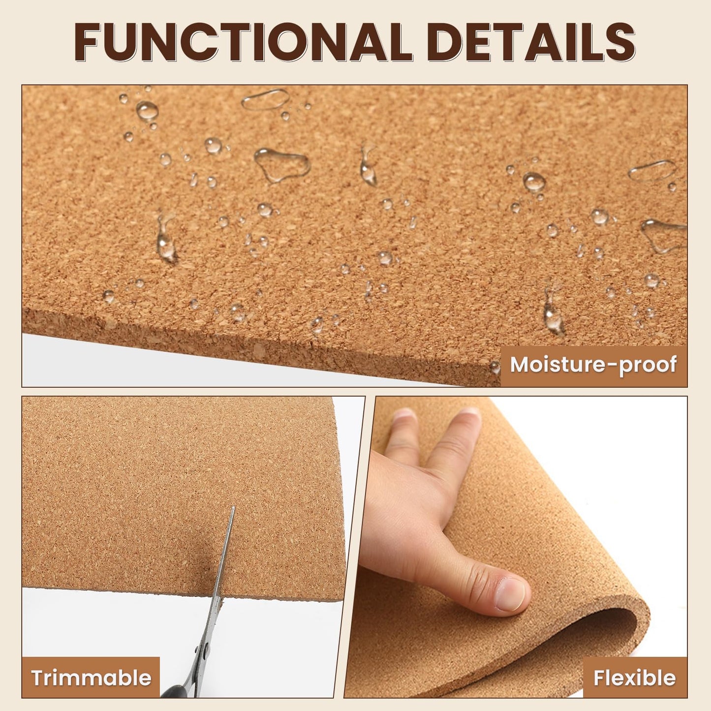 Cork Board Roll, Thick Bulletin Board Cork Sheet for Wall Dart, Crafts, DIY Projects (Small-16 x47 x1/4"-6 mm)