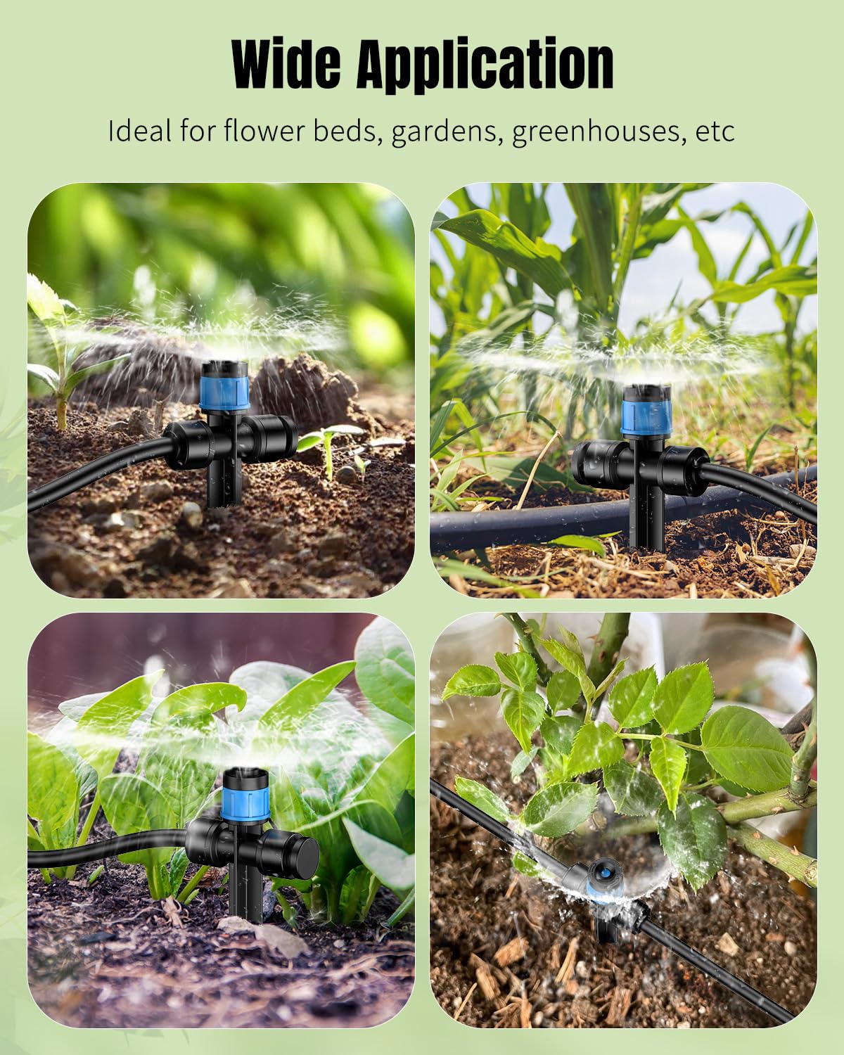 Pawfly 30 Pcs Push-to-Fit Drip Irrigation Emitters for 1/4 Inch Tubing, Two-Way Connection Irrigation Drippers with Adjustable 360 Degree Water Flow, Drip Emitters Sprayers with Stake & End Plugs