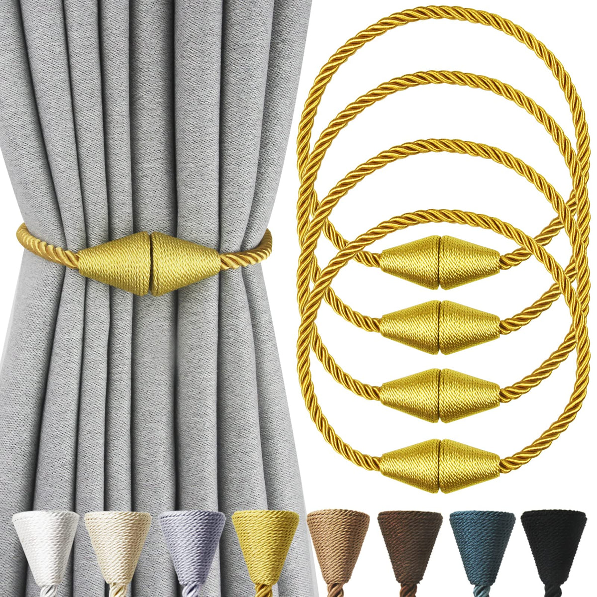 Magnetic Curtain Tiebacks Rope Decorative Holdbacks for Drapes Nieffeiy (4 Count)