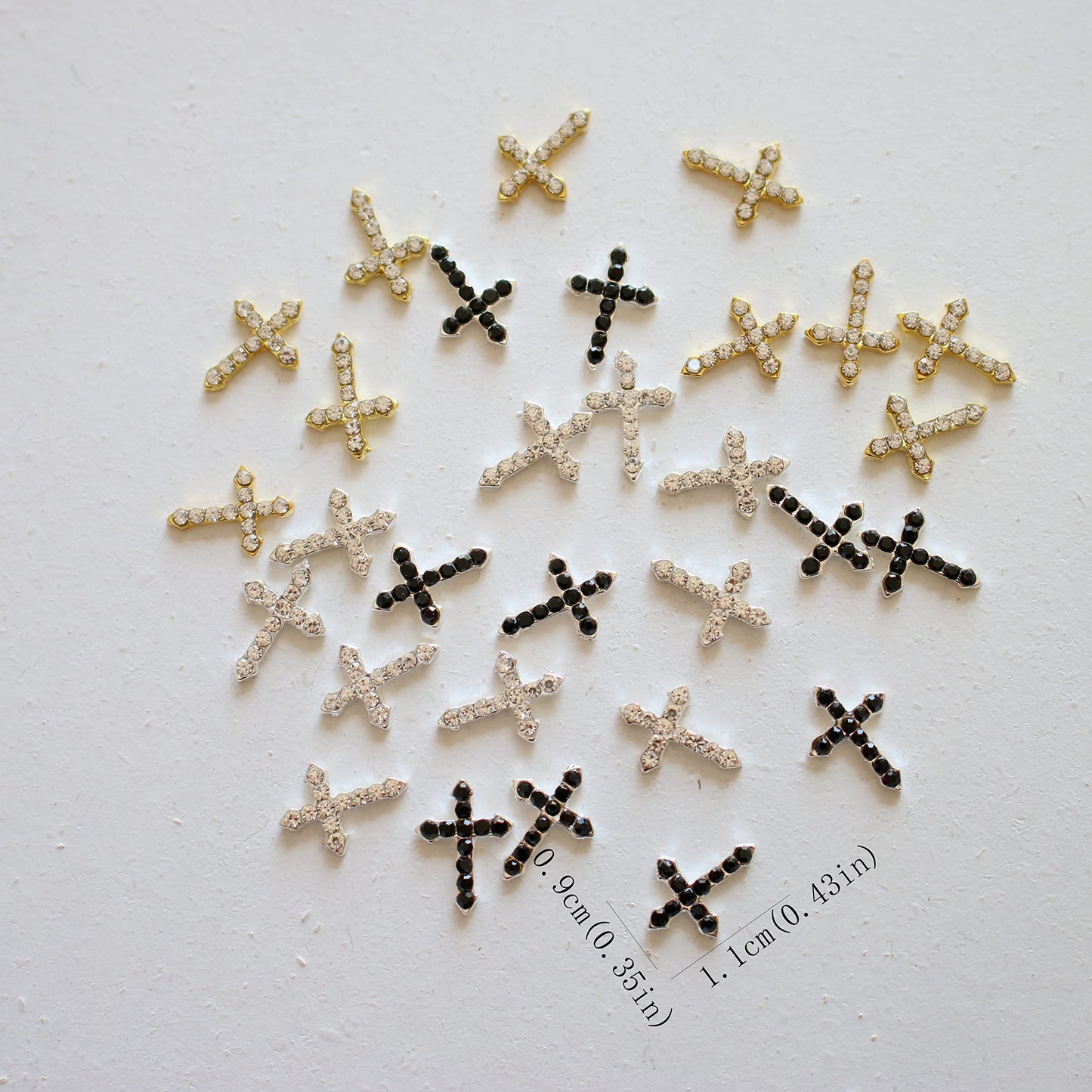 30PCS Nail Art 3-Color Mixed Metal Cross with Rhinestone Shapes DIY Craft Deco 3D Metal Charms 10331