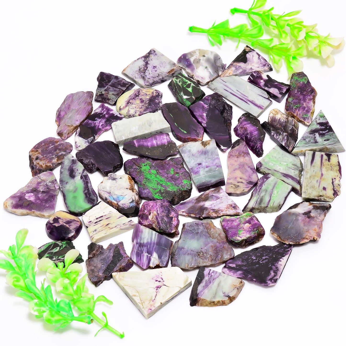 Natural Kemmererite Raw Slice Gemstone- Healing Crystals for DIY Jewelry Making -Loose Natural Cabochon -Perfect for Crafting Unique Jewelry Designs (5 pcs, 25-35 mm)