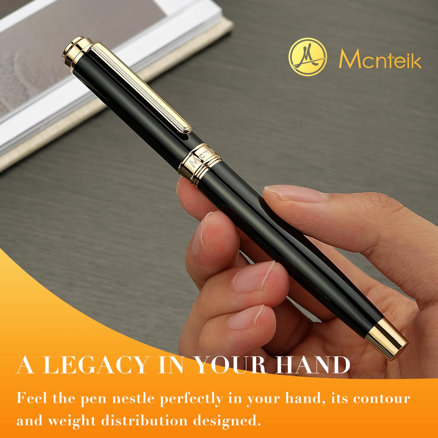 MCNTEIK 317 Rollerball - Stunning Luxury Black Lacquer Pen with 24K Gold Finish, Schmidt Black Ink Refill, Best Gift Set for Men & Women, Executive Office, Christmas, Nice Classic Pens-Black
