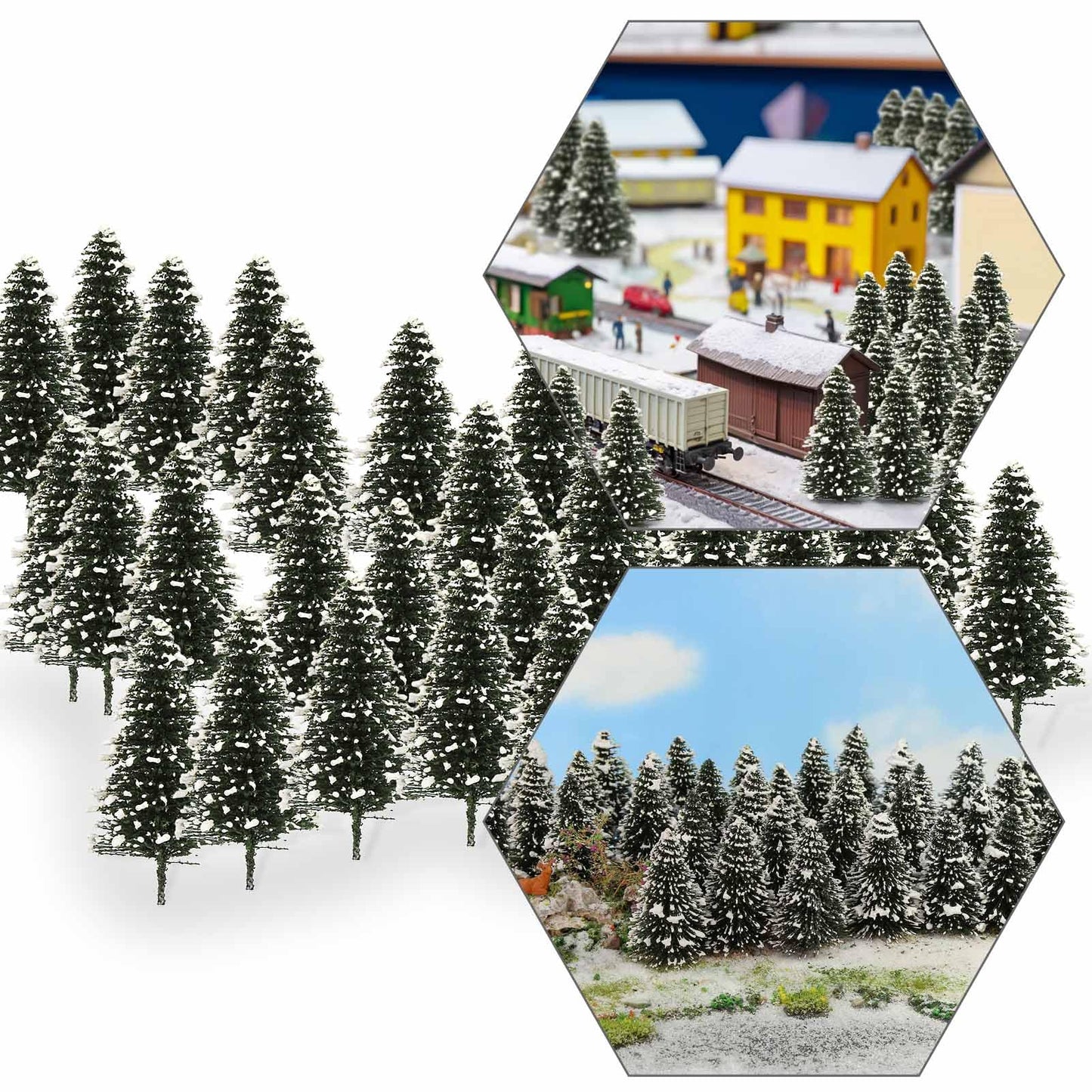 50PCS Model Cedar Trees with Snow 2.05 inch (52 mm) for Diorama Train Railway Winter Scenery Landscape Layout HO N Scale (2.05Inch(52mm)-50PCS)