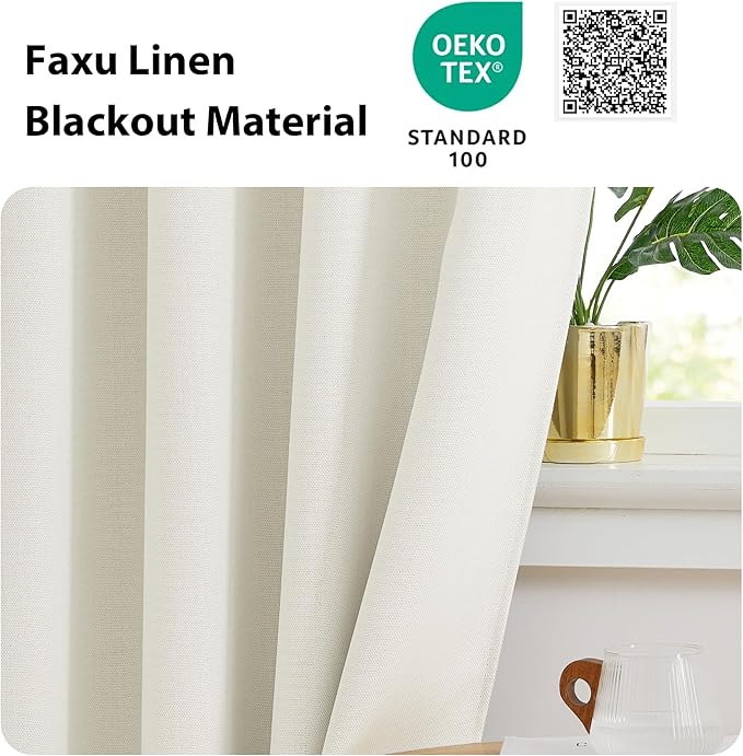 NICETOWN Natural Faux Linen Blackout Curtain Panels 24 inch Long, Thermal Insulated Light Blocking Window Coering Privacy Protect Energy Efficient for Small Windows Bedroom, 52 by 24 inch, 2 PCs