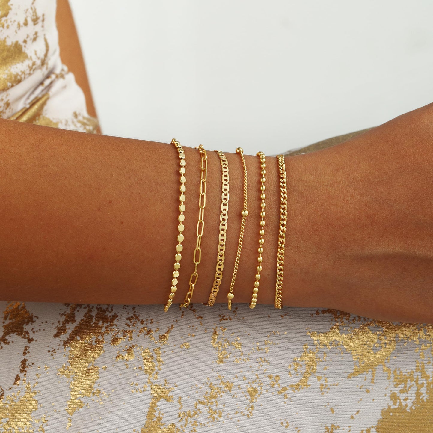 VIROMY Gold Bracelets for Women Waterproof,14K Gold Plated Layered Stackable Bracelet Adjustable Size Jewelry Sets Gifts 6PCS