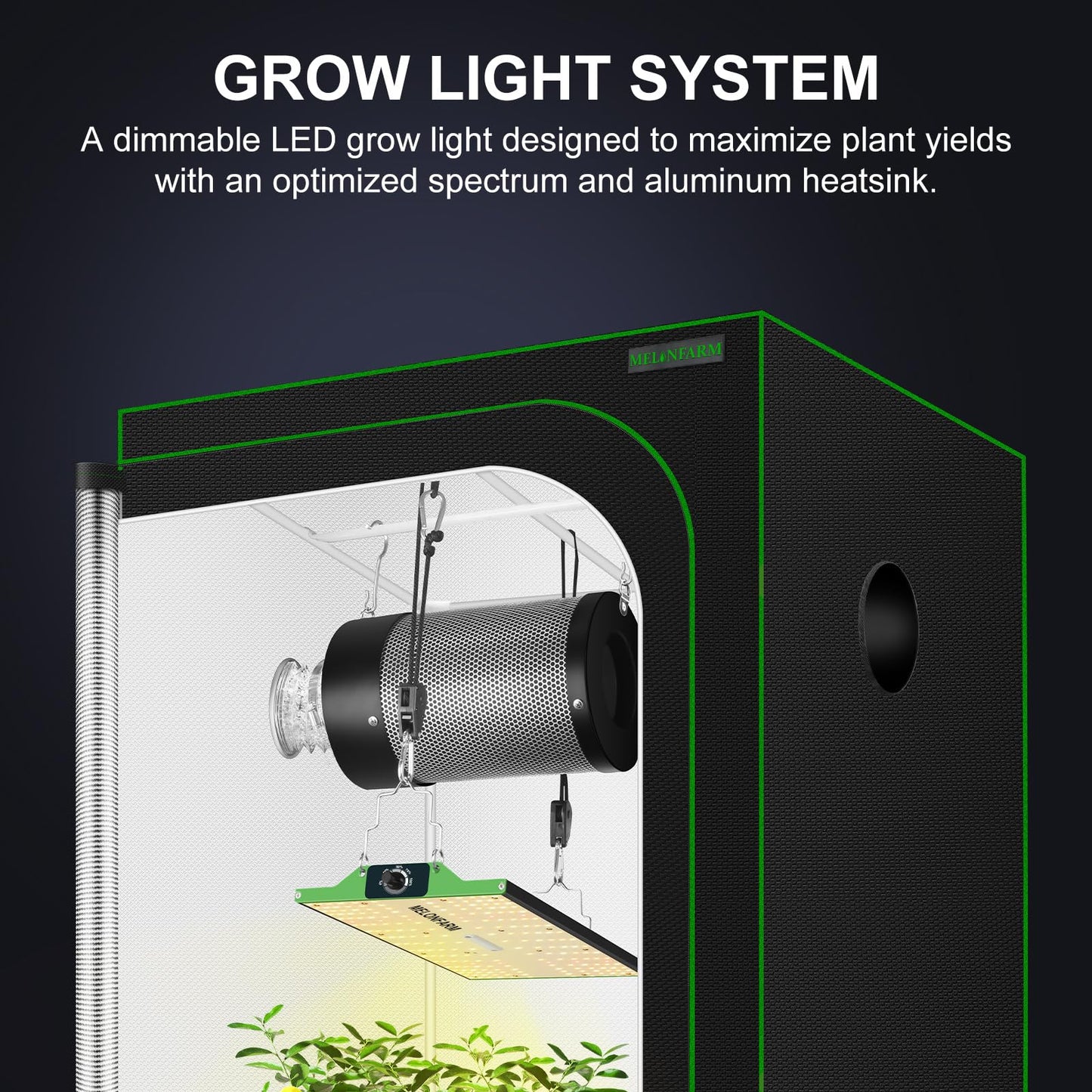 MELONFARM Grow Tent Complete Setup, 100W Full Spectrum LED Grow Light & 34"x34"x72"Grow Tent Bundle, 4" Efficient Airflow Ventilation System with Soundproof Duct Connector