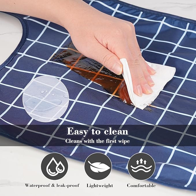 Adult Bibs, Waterproof Bib Clothing Protector with Crumb Catcher, Reusable Dining Bibs for Elderly, Men Women