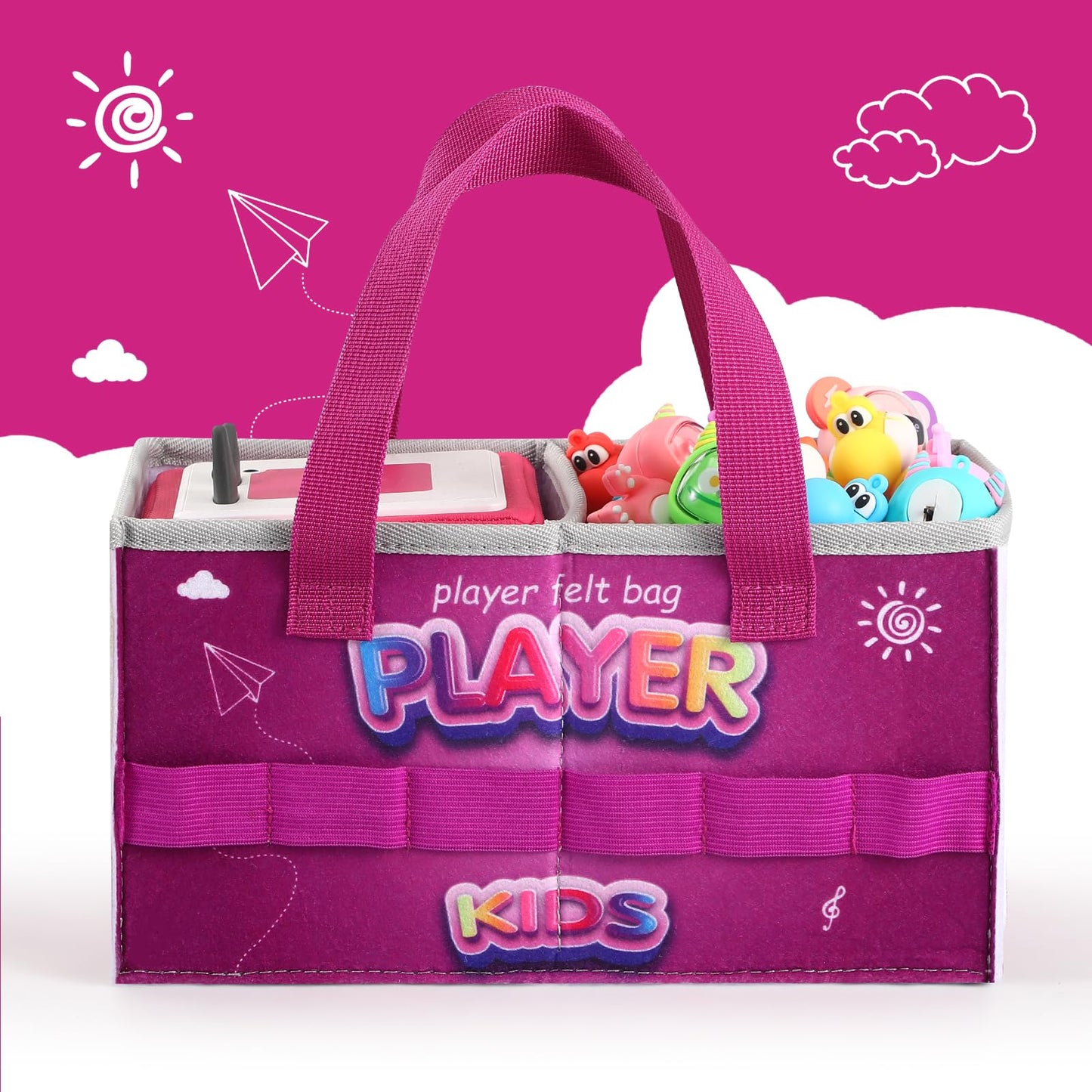 Carrying Case for Tonies Starter Set & Storage Bag for Tonies Figurine, Outdoor Hand Bag for Tonies Audio Player and Dolls Musical Toy Folding Bag for Kids Toniebox 2 Accessories (Purple Pattern)