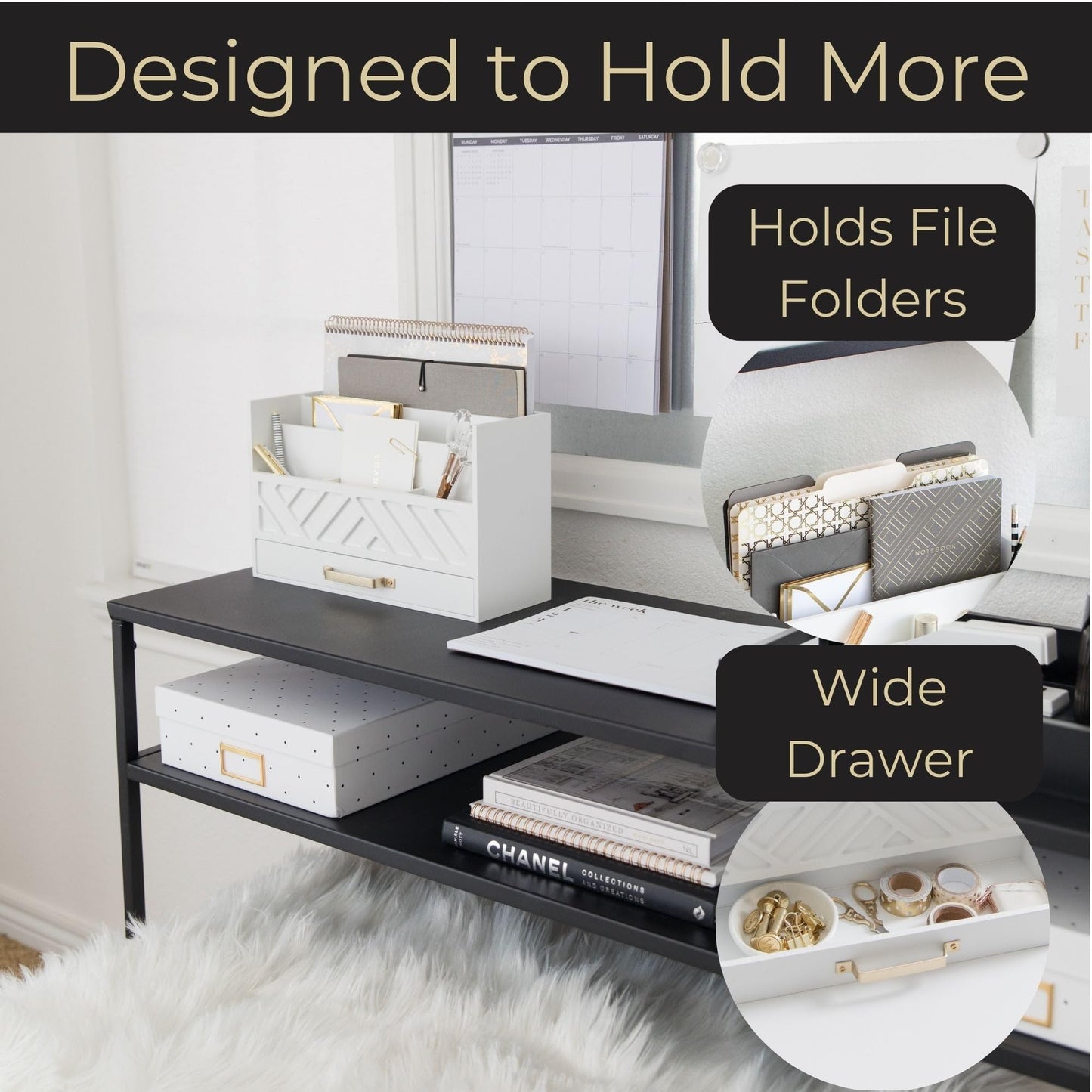 BLU MONACO | White Wooden Mail Organizer with Drawer & Gold Handle | Mail Sorter Organizer Countertop | Tabletop Organizer with Drawers & Outgoing Mail Holder