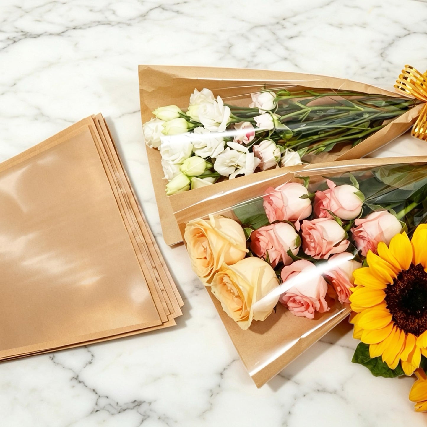 JOYIT Flower Bags for Bouquets, 50PCS Kraft Wrapping Bags, 9.8in x 18in Floral Wrapping Paper Sleeves for Floral bouquets Packaging
