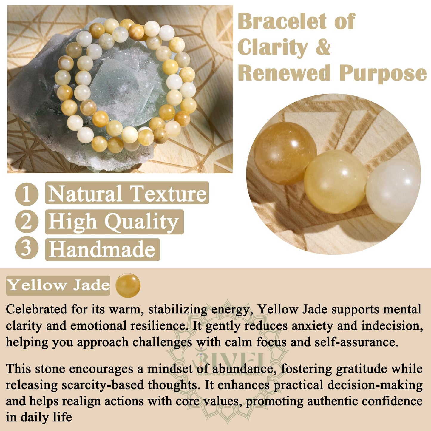Bivei Natural Gemstone Semi Precious Healing Crystals Handmade Stretchy Round Beads Bracelet, Enhance Positive Energy,Stocking Stuffers for Women(Yellow Jade (Confidence & Optimism)(Large))