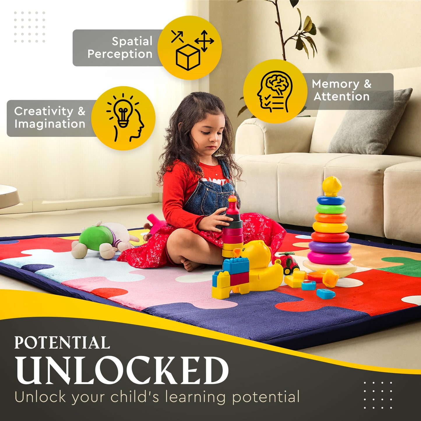Halaluxe Baby Play Mat 60"x80" Extra Thick (1.4") | Memory Foam Crawl Mat for Infants & Toddlers | Non-Slip | Waterproof | Tummy Time | Puzzle Print Floor Rug