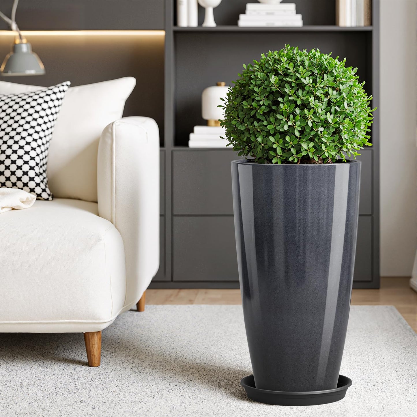 QCQHDU 21 inch Tall Planters for Outdoor & Indoor Plants, 2 Pack Sturdy Plant-Flower-Tree Pots for Front Porch Patio Deck Living Room Decor