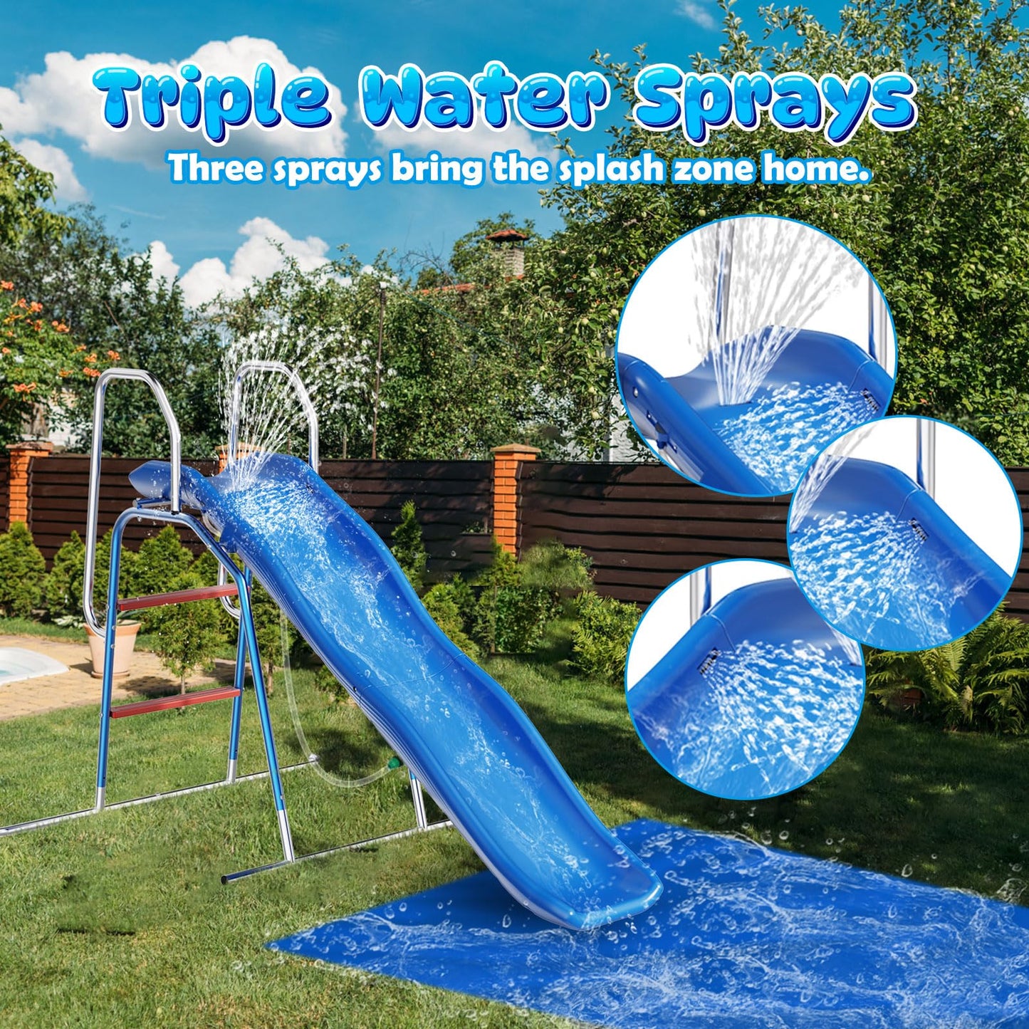 OHYEMO Water Slide for Kids Backyard, Outdoor Waterslide with 3-Zone Spray Sprinkler and Ground Tarp, Summer Water Game Toy for Backyard Water Fun Activities Play