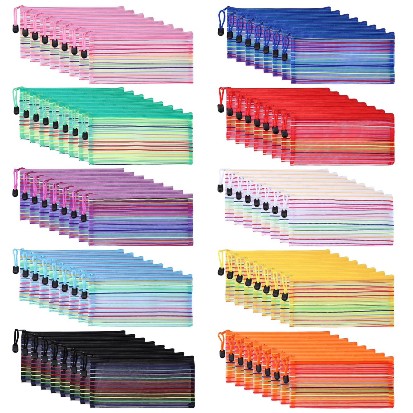 YOPCDJ 80 Pack 10 Colors Mesh Zipper Pouch Bags, Small Pouch Pencil Pouch Bulk, Cosmetics Makeup Bags Accessories Storage Bag, Home Organizing Office School Classroom Supplies