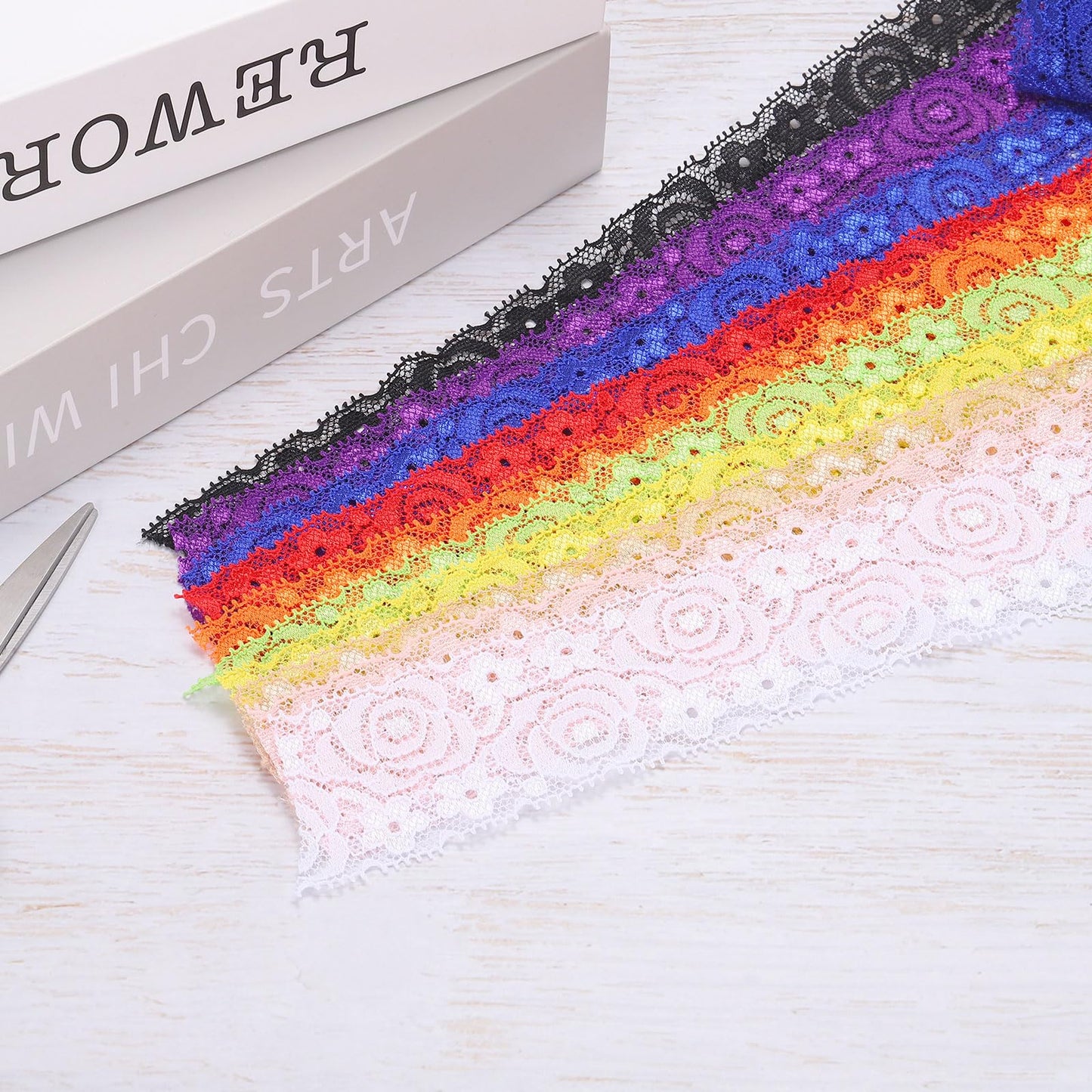 MECCANIXITY Lace Trim 10 Yards 2 Inch Flower Elastic Lace Ribbons for Craft Gift Package Decoration Wedding Headbands Pink