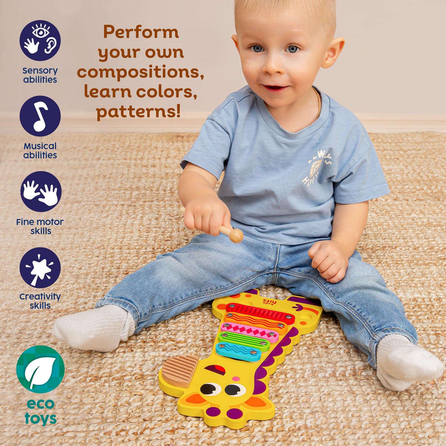 Kids Hits: Harmonize Playtime with The Wooden Giraffe Xylophone Adventure - Perfect for 18 Months and Up!