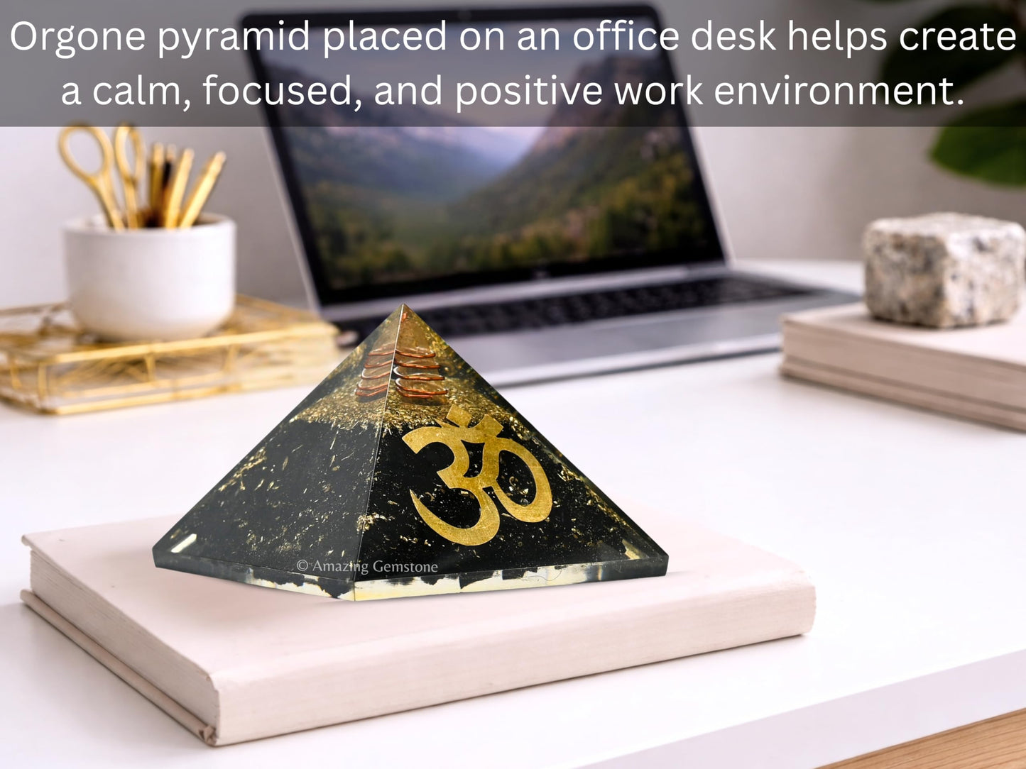 Large Orgone Pyramid | Black Tourmaline Pyramid Crystal | OM Orgonite Pyramid | Organ Pyramids Positive Energy Healing