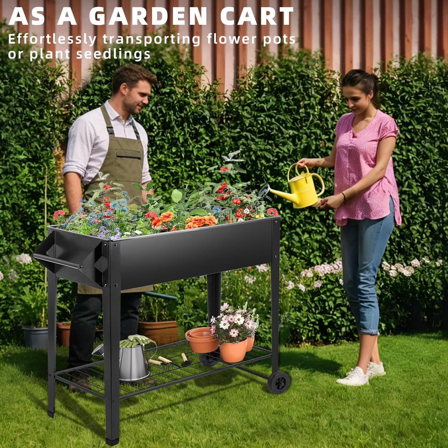 Kendane 32" Elevated Raised Garden Bed Outdoor - Rust-Resistant Metal Spacious Planter Box with Drainage Holes for Patio Balcony Deck Small Space - Grows Vegetables Tomatoes Herbs Flowers