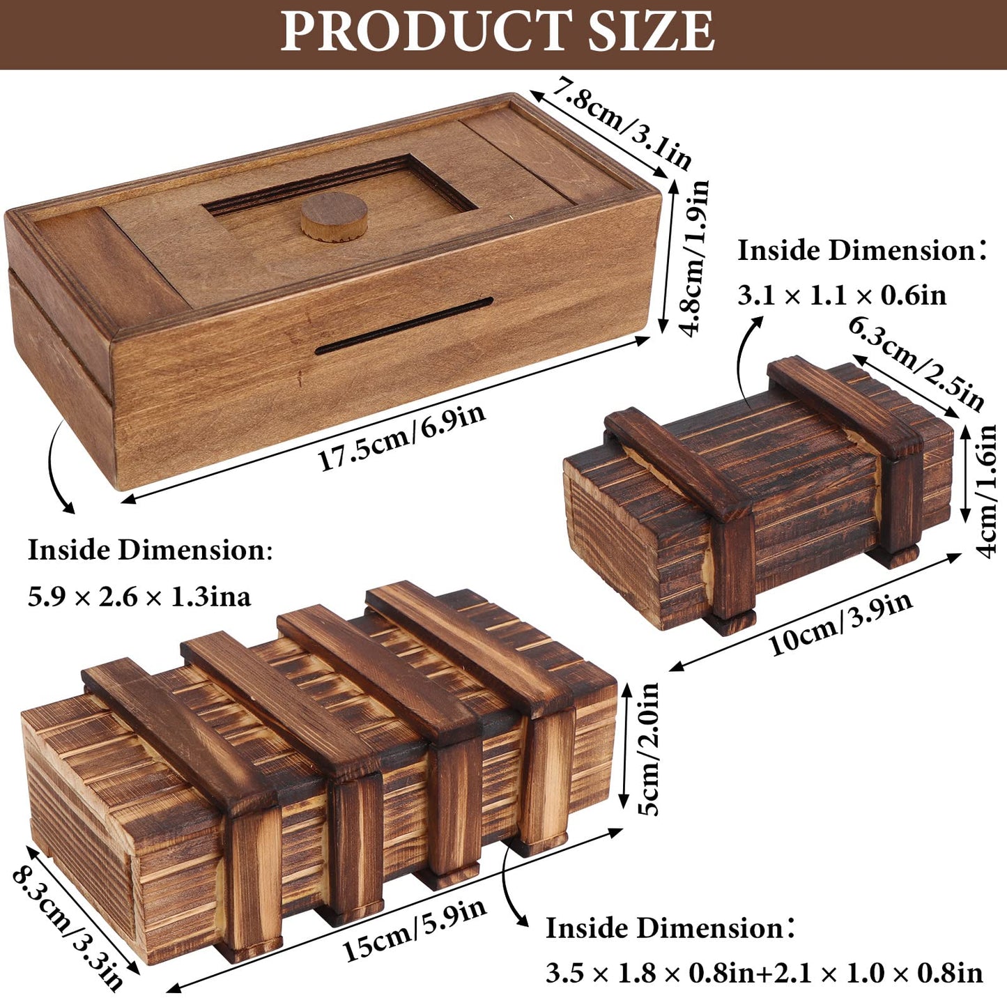 Puzzle Box 3 Pack Wooden Secret Puzzle Box with Hidden Compartment 3D Brain Teaser Magic Drawers Secret Magic Box Wooden Box Puzzle Case Difficult Puzzles Boxs Gift Card for Adults and Kids