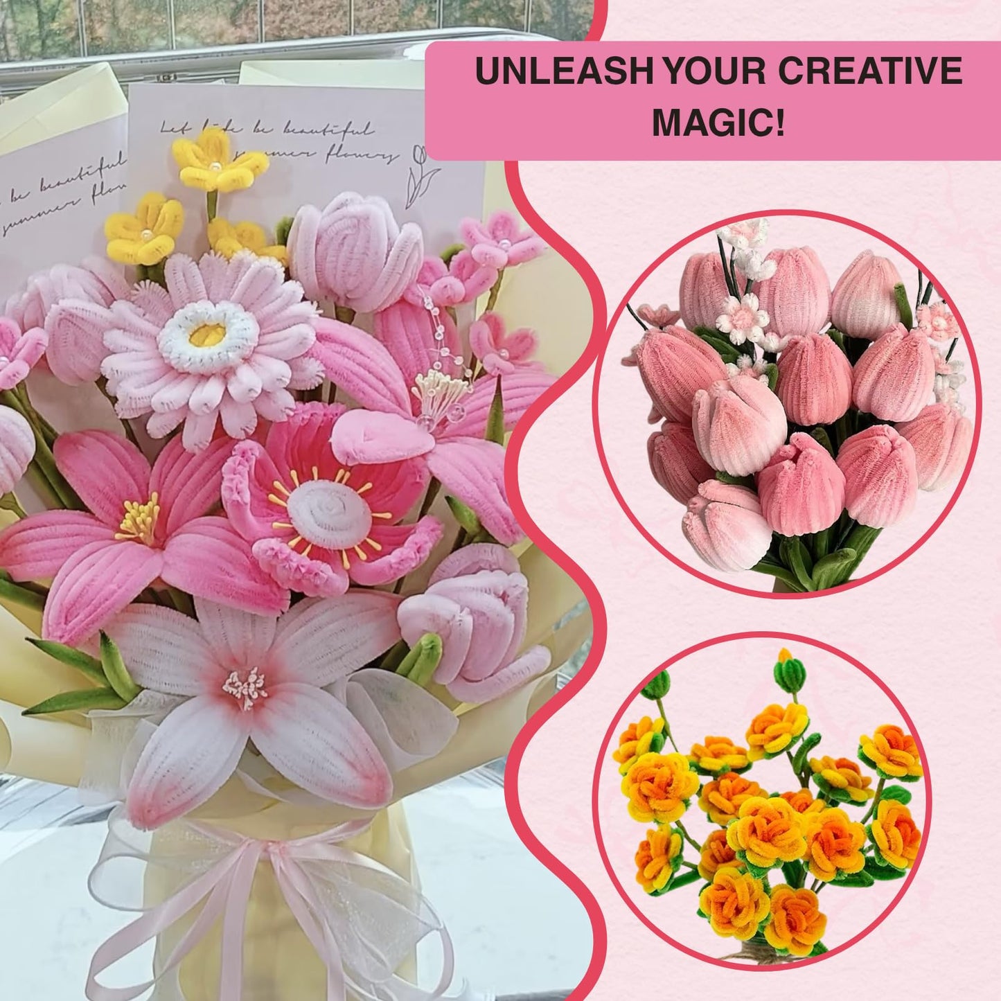 Xokpait 500pcs Pipe Cleaners Flowers Kit,Chenille Stems for DIY Flower Making Kit,Pipe Cleaners Projects Creative for DIY Art and Craft,Ideal for Holiday Decoration(Yellow)