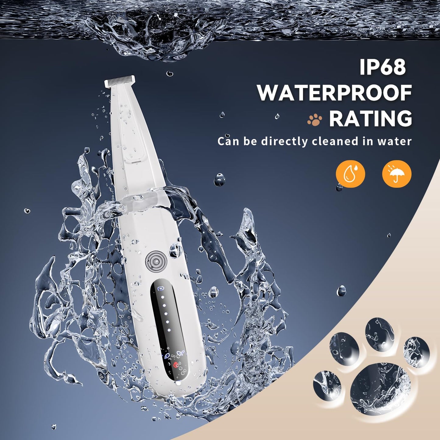 MOONEON 2026 New Pet Precision Trimmer, Dog Paw Trimmer with LED Light, Low Noise, IP68 Waterproof, Dual-Speed Motor, Suit for Trimming Paw, Ear, Face, Butt, Eyebrows, USB Rechageble