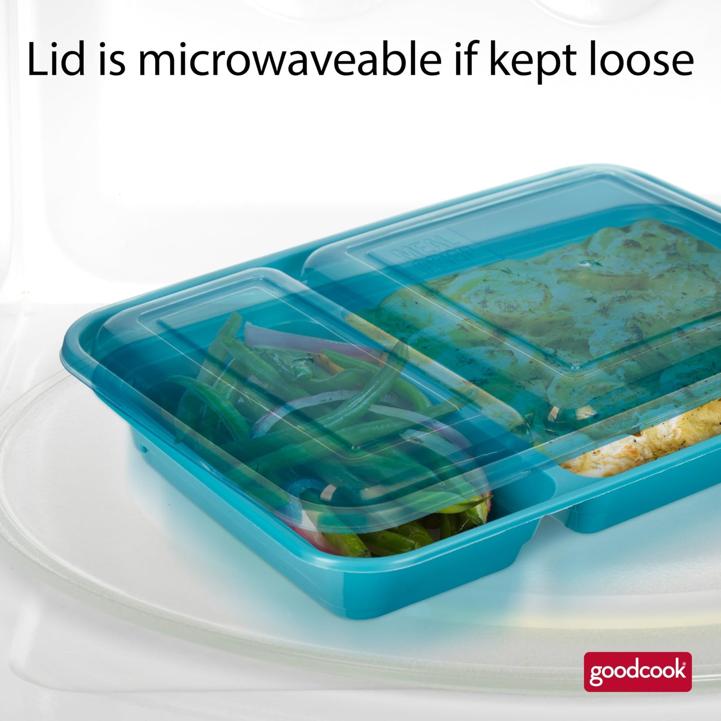 GoodCook Food Storage Containers for Meal Prep Rectangle Two Compartments & Made without BPA, 60-Piece Set, Teal