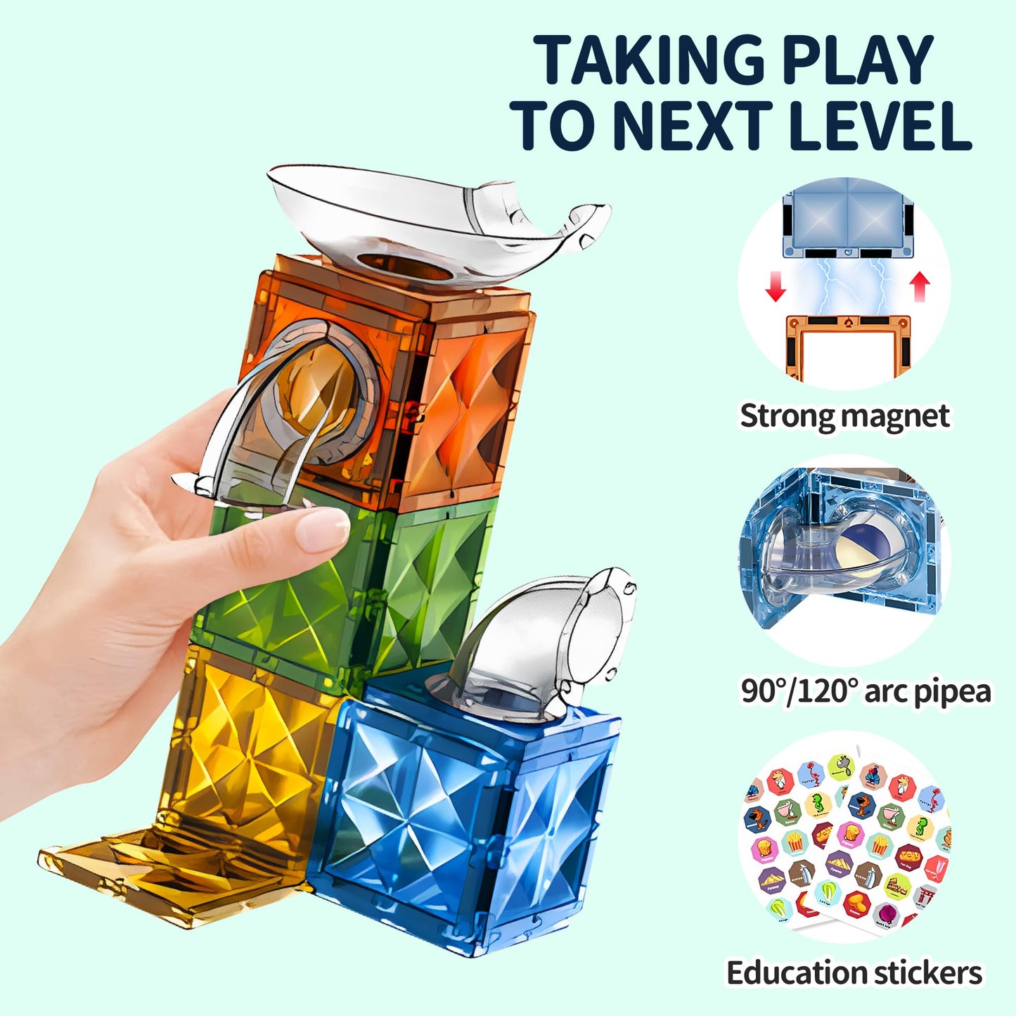 ROHSCE Glowing Magnetic Marble Run Set 142PCS, STEM Educational Magnet Building Toys, 4D Diamond Surface Light Magnetic Tracks, Creative Marble Maze Gift for Boys and Girls Ages 3-12