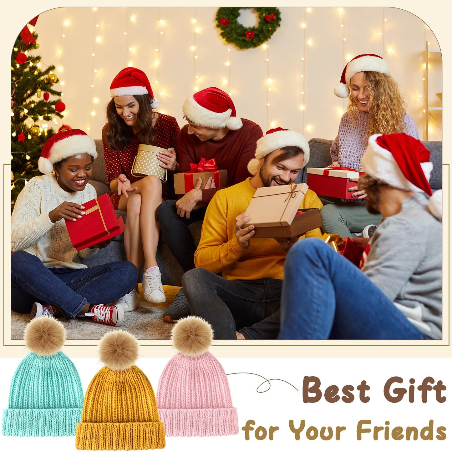 Maasechs Knitting Kit for Beginners Adults Complete Hat Knitting Kits Learn to Knit Kits with Yarn Bamboo Needle Pom Pom Step-by-Step Instruction Knit Accessories for Mother Women Men Gifts(Bright)