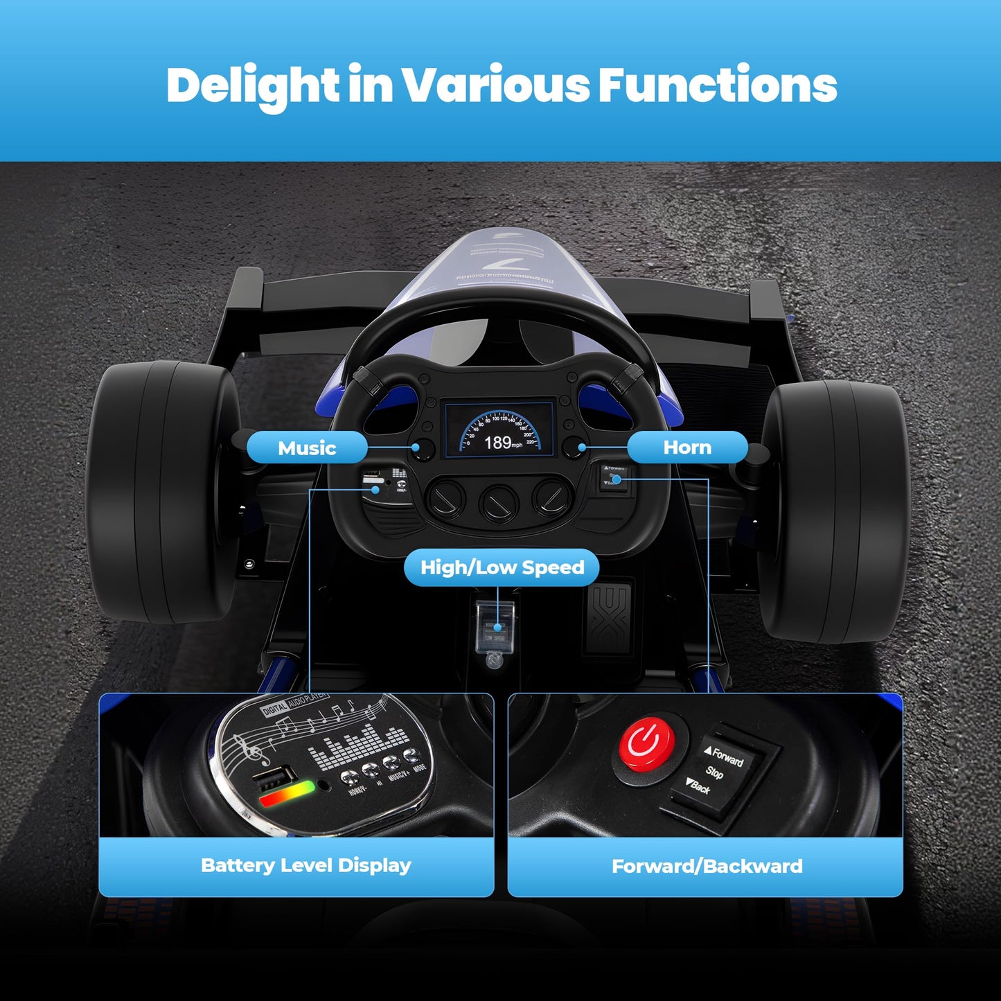 Licensed Formula E 12V Go Kart for Kids for Ages 3-8, 550W Motors Electric Kids Go Cart Ride On Car with 3-Speed Parent Remote Control,Shock-Absorbing Spring,Soft Start/Stop(Royal Blue)