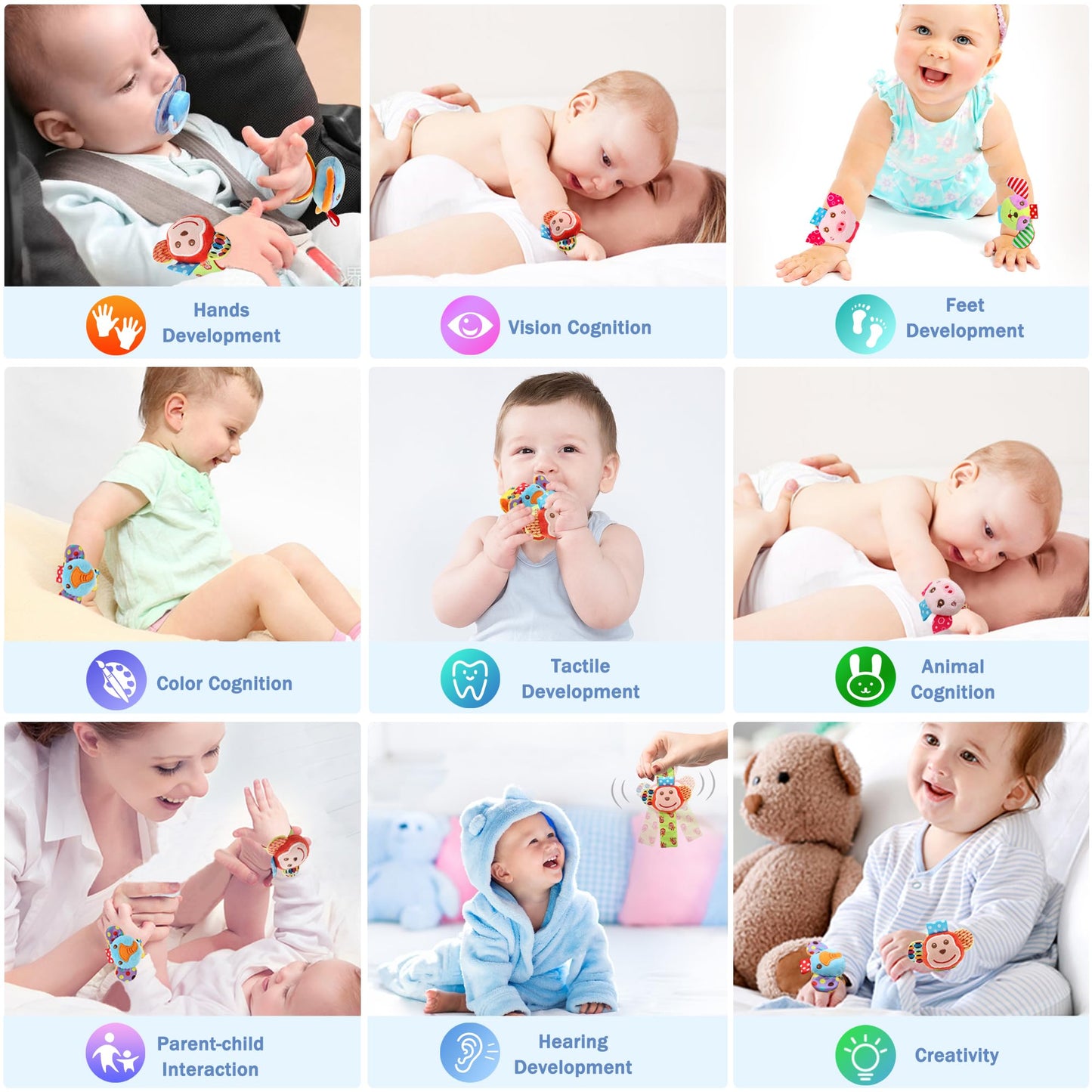 Wrist rattles for Babies 0-24 Months Baby Animal Hand & Foot Finder Educational Toys (4W)