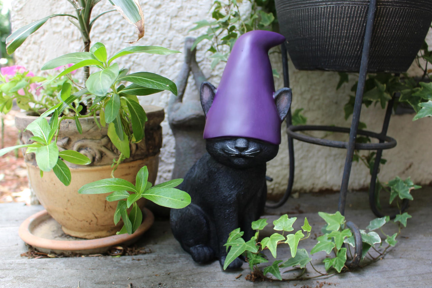 Cat Gnome 12" Tall (Black) | Cute Cat Garden Décor, Spooky Stuff, Halloween Decorations, Lucky Witch Statue