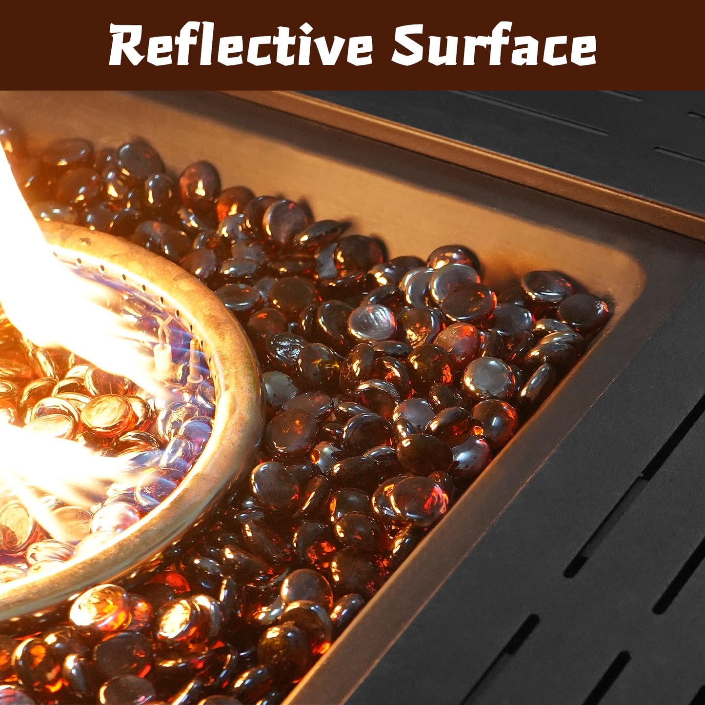 vchin Fire Glass Rocks, Amber Beads for Propane Fire Pit, Fireplace and Outdoor Decorative. 3/4 High Luster 10LB Round Firepit Glass