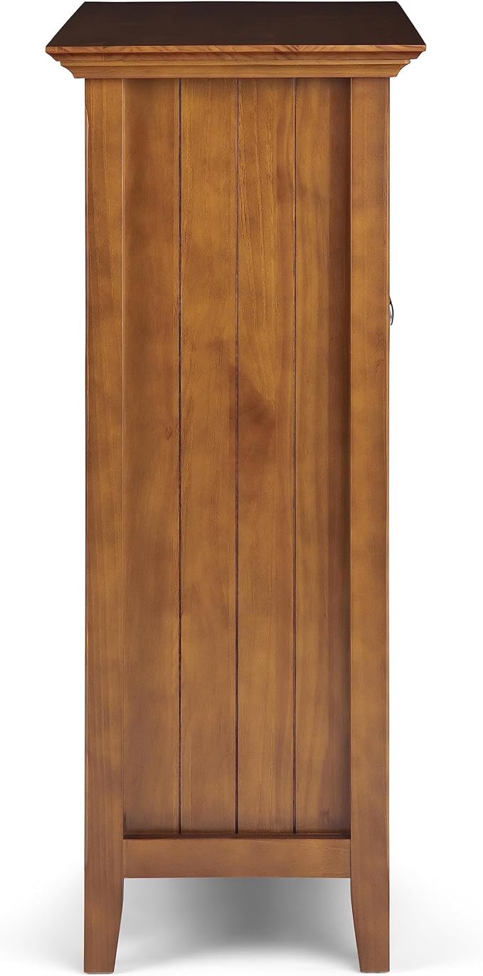 SIMPLIHOME Acadian Storage Cabinet - 39 inch Wide Solid Wood 4-Shelf Display Cabinet in Light Golden Brown, Transitional Cupboard for Living Room or Dining Room with Glass Doors and Adjustable Shelves