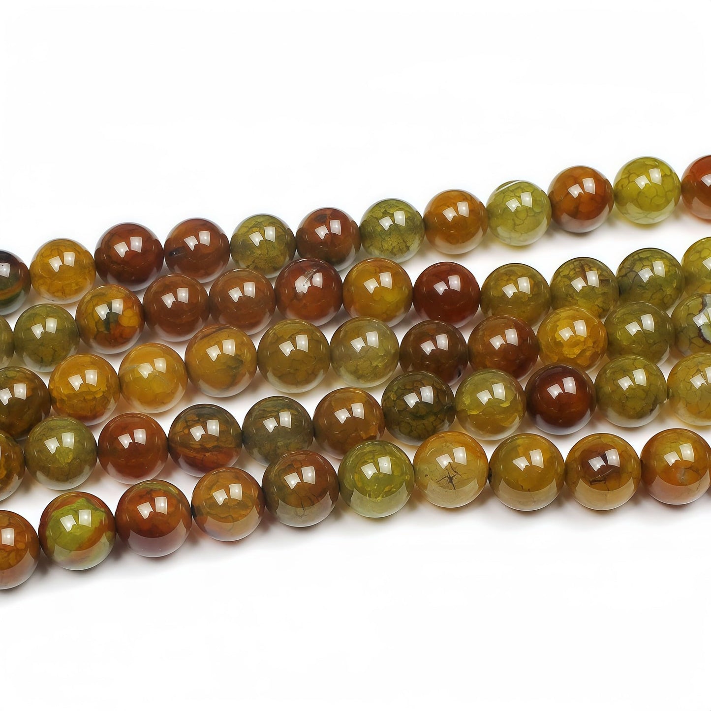 MJDCB Natural Ancient Crack Agate Beads Yellow Dragon veined Stripe Agate Round Stone Beads for DIY Necklace Bracelat Jewelry Making 15" (8mm)