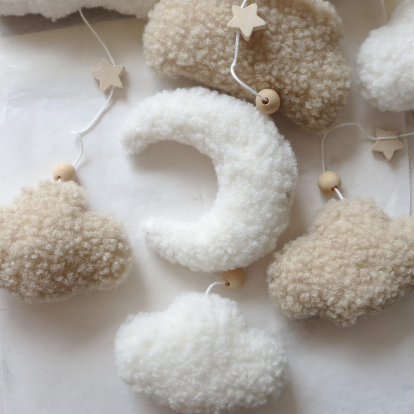 Goukurlsma Neutral Boho Cloud Mobile for Crib with Moon Neutral Baby Crib Mobile Boho Crib Mobile Boucle Baby Mobile for Crib Bassinet