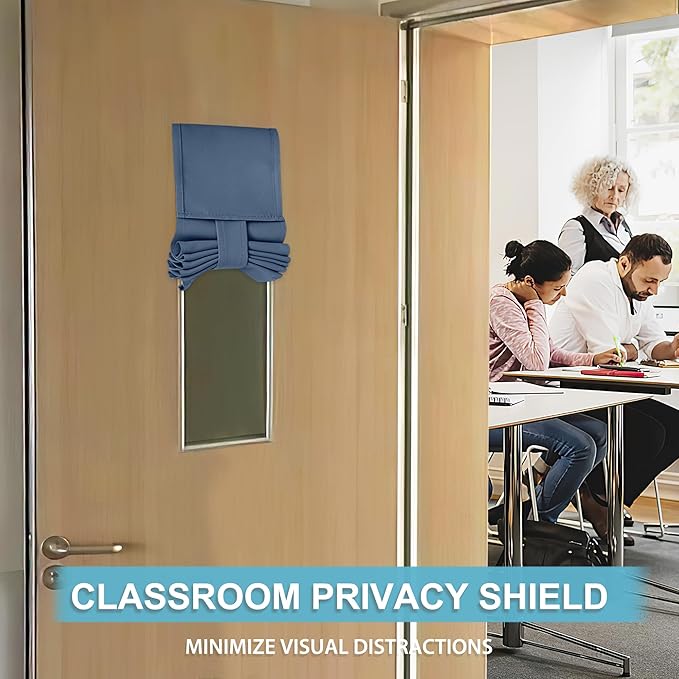 RYB HOME Classroom Door Window Cover, Blackout Shades for Classroom Windows and Doors Cover Lockdown Shades, Room Darkening Design Blocks Views, W 8 x L 36, 1 Panel, Stone Blue
