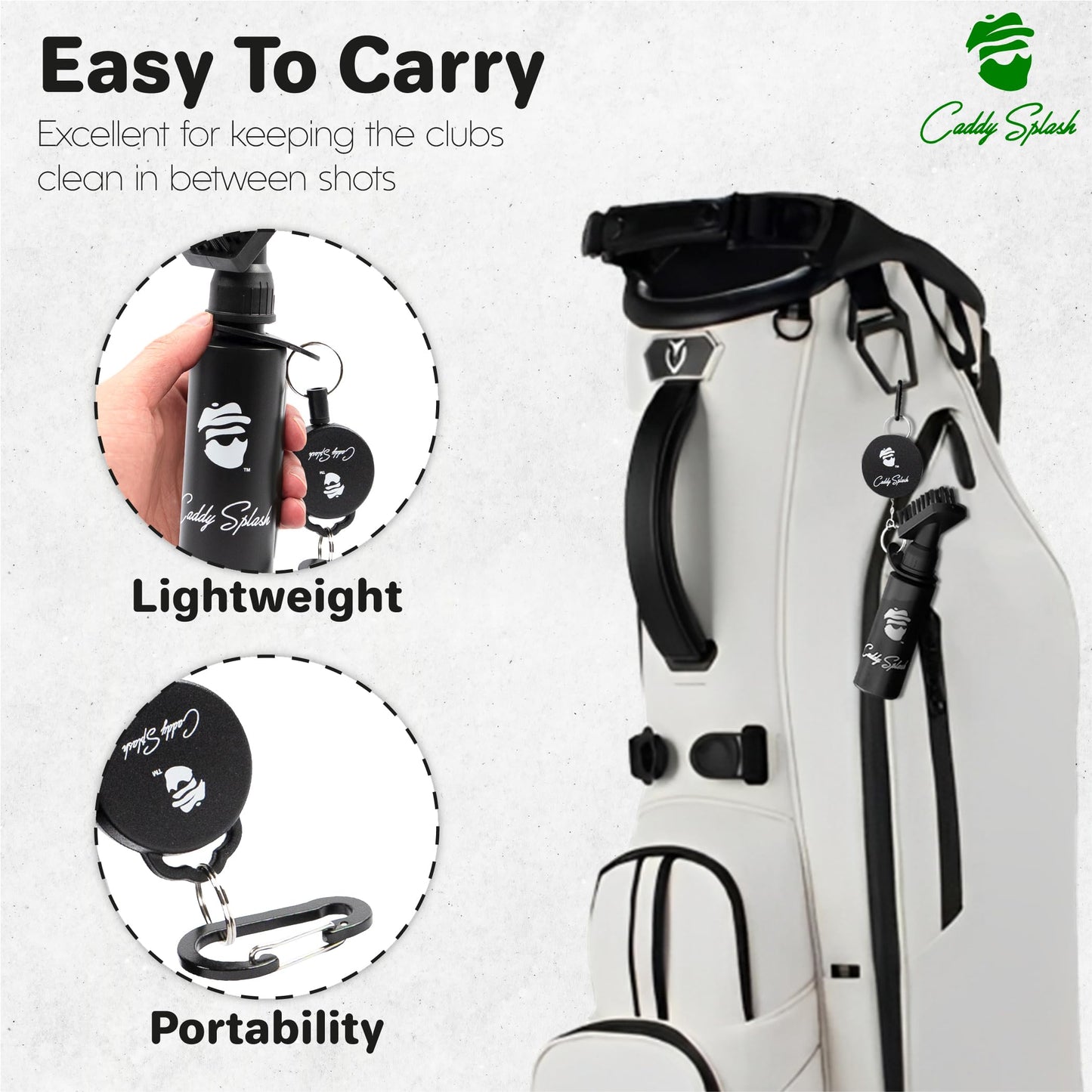 Caddy Splash Golf Club Brush Cleaner with Water – Heavy Duty Retractable Clip – Squeeze Bottle for Easy Cleaning – Nylon Bristles – Holds 4 Oz – Golf Gifts– Golf Accessories for Men – USA Company