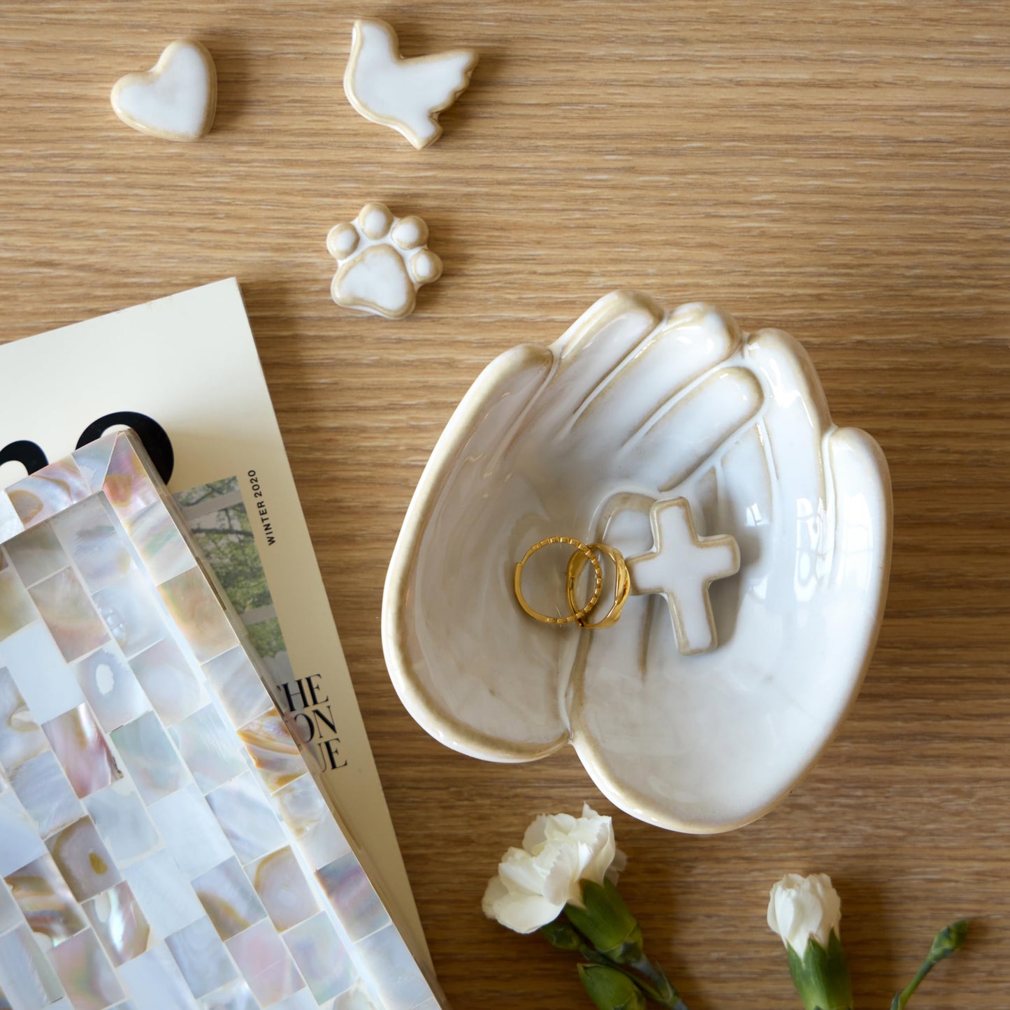 DEMDACO Hand in Hand Collection Together White Novelty 2 x 4 Stoneware Jewelry Catch-All Organizer Ring Holder & Small Keepsake Trinket Tray