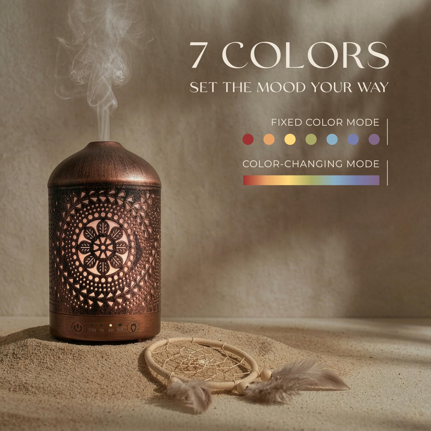 Earnest Living Essential Oil Diffuser Metal Diffuser 100 ml Timers Night Lights and Auto Off Function Home Office Humidifier Aromatherapy Boho Decor Gift