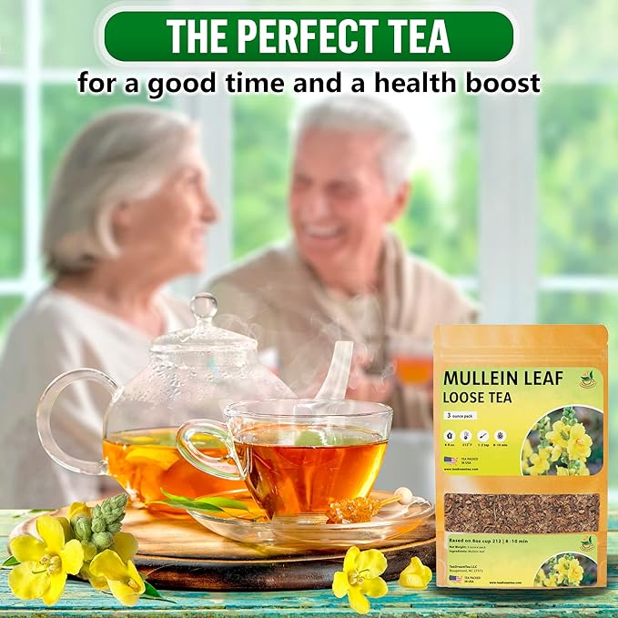 TeaDreamTea Dried Mullein Herbal Tea - Natural Mullein Flowers 3 OZ Loose Tea - Caffeine-Free - Pure Natural Premium Mullein Leaf - Mullein Herbal Teas with Cleanse Detox & Respiratory Support Effect
